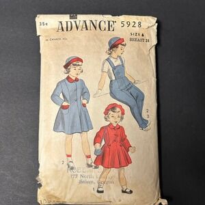 Vintage 1950's Advance Sewing Pattern 5928 Girls Size 6 Coat Slacks Hat